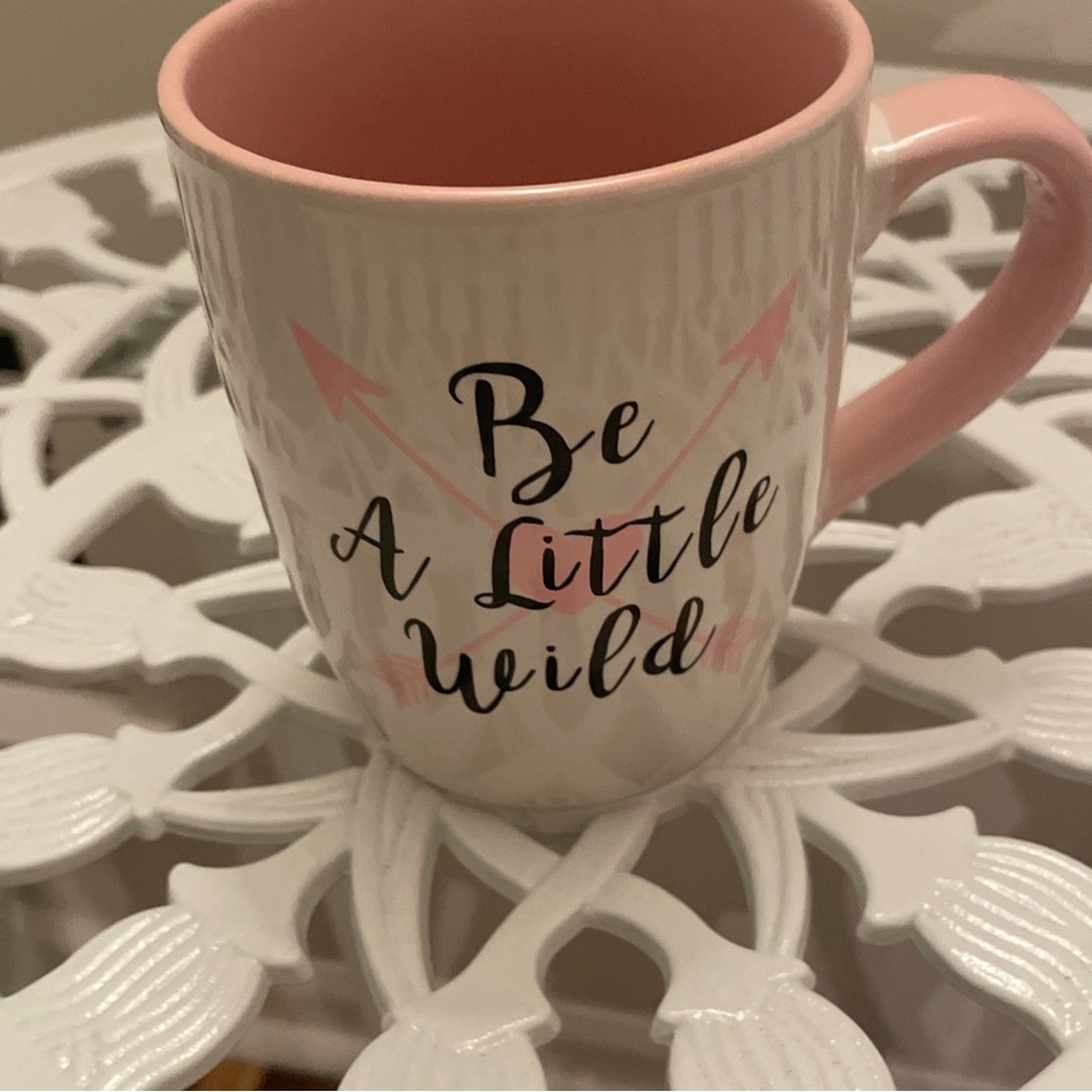 Hazel & Co. Be A Little Wild Ceramic 16oz Coffee Mug White Pink Handle Gold